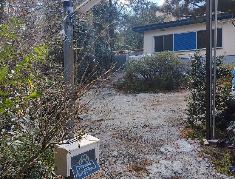 写真の手前左に駐車場が御座います