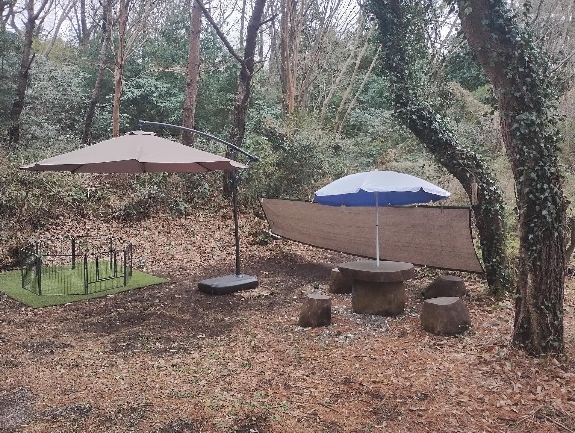 公園内にドックラン、ブランコ、バトミントンコート