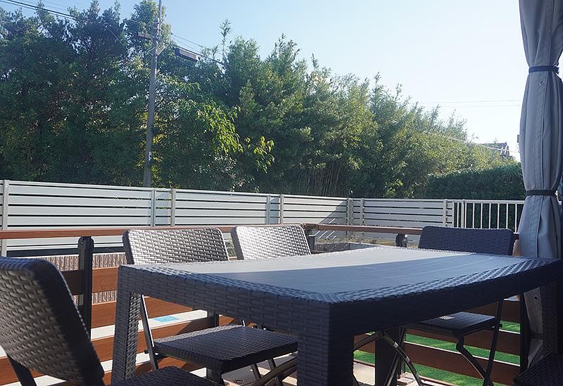 デッキでお茶タイム