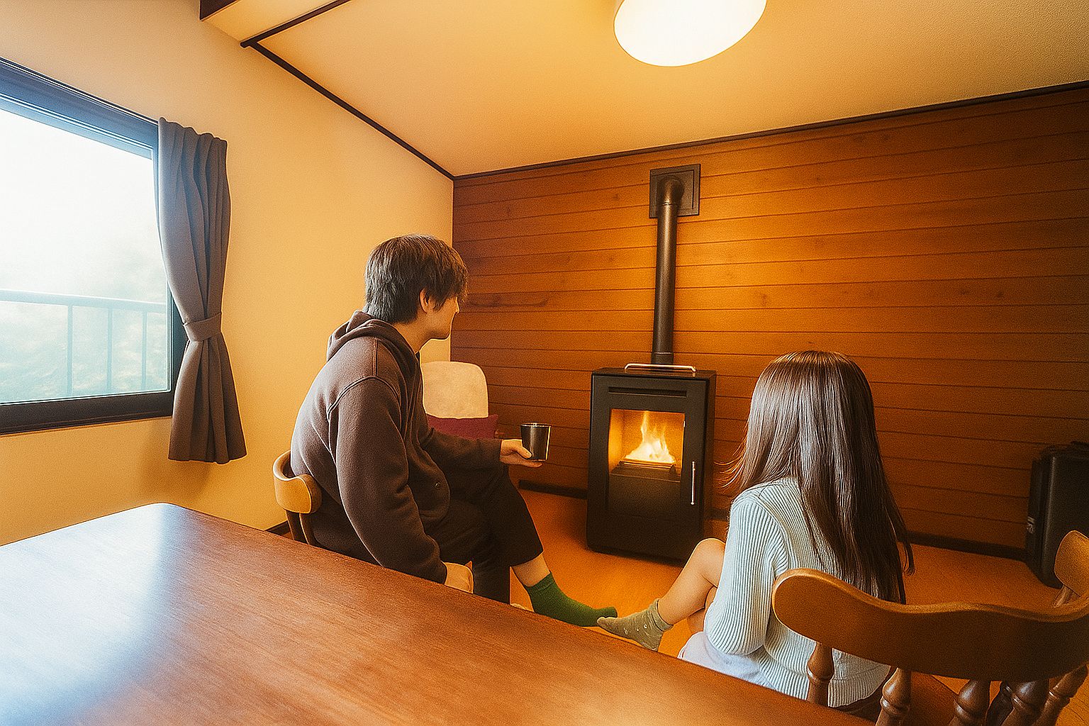 火を見ながらリラックスできます