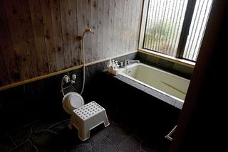 杉と石造りの大きなお風呂