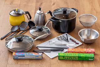 基本的な調理器具を揃えています。キッチンでのお料理をお楽しみください。