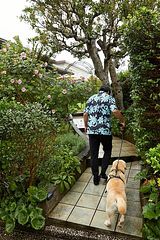 お散歩から帰って来て、お庭に。